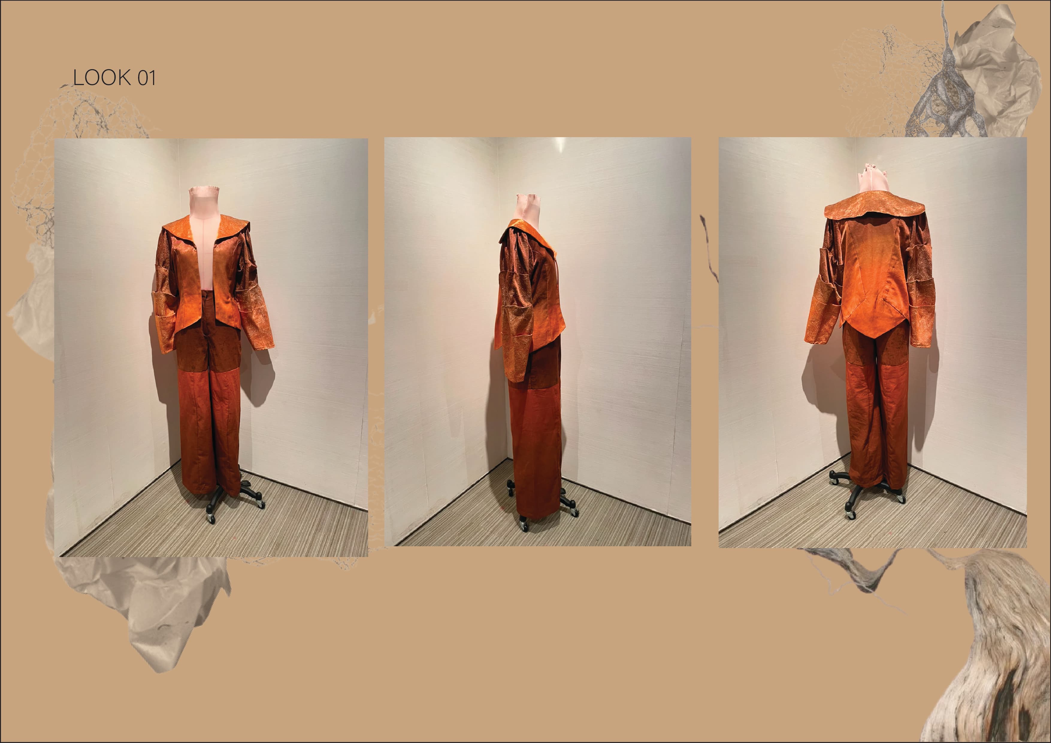 Look 01 final front, side, and back garment views