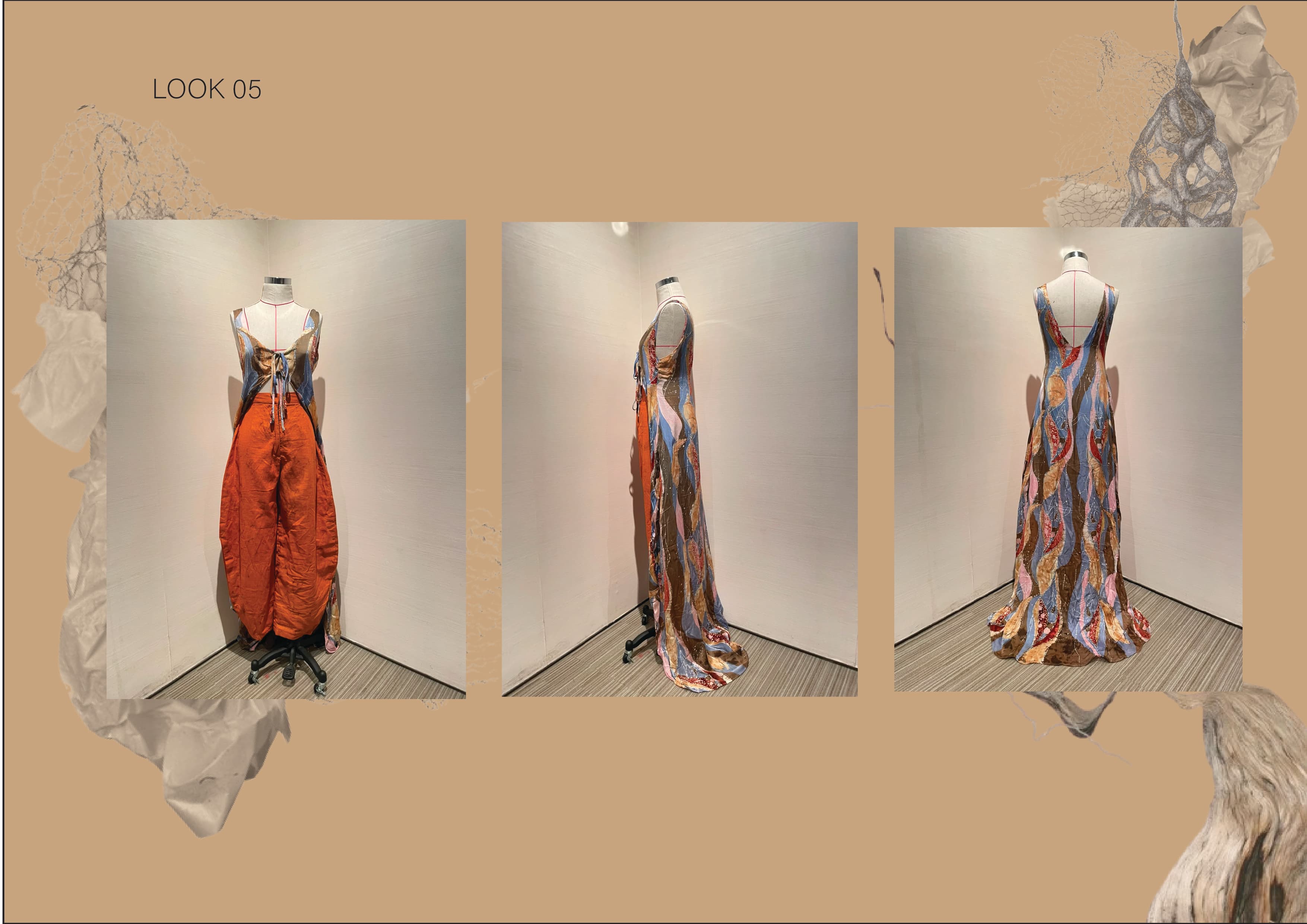 Look 05 final front, side, and back garment views